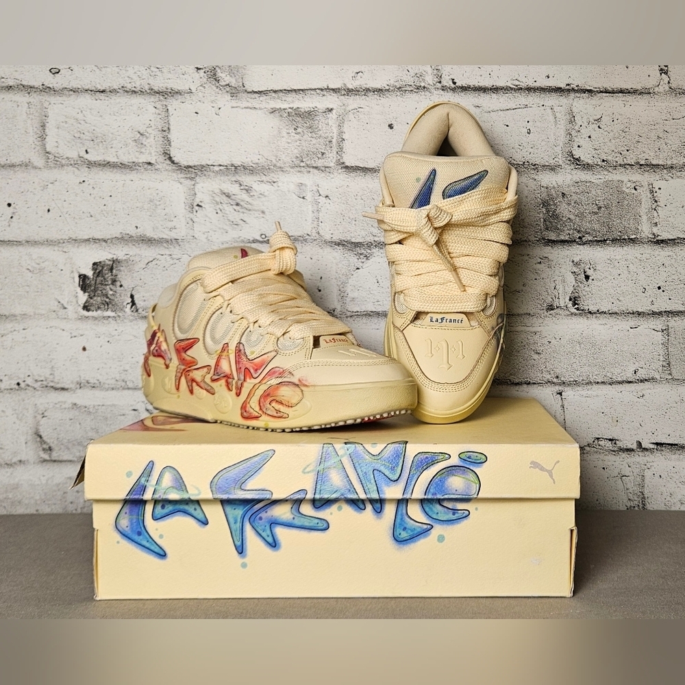 Puma LaFrancé LaMelo Ball Graffiti Sneakers Cream Size 10.5 w Box